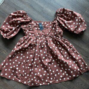 Abercrombie & Fitch Brown and White Polka Dot Puff Sleeve Mini Dress